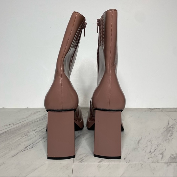 New! Jeffrey Campbell Maximal Square Toe Pink Leather Heeled Bootie 11 - Picture 3 of 15